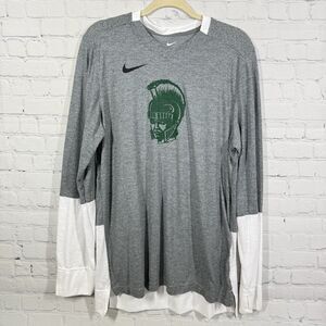 Nike Spartan Long Sleeve Shirt Men Large Gray White Layered Streetwear Dri Fit